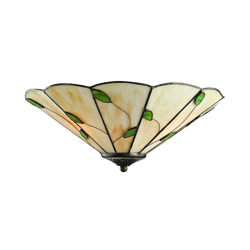 Green Leaf Decoration Flush Lighting Rustic 3 Lights Stained Glass Flush Ceiling Light for Foyer Clearhalo 'Ceiling Lights' 'Close To Ceiling Lights' 'Close to ceiling' 'Glass shade' 'Glass' 'Semi-flushmount' 'Tiffany close to ceiling' 'Tiffany' Lighting' 180681