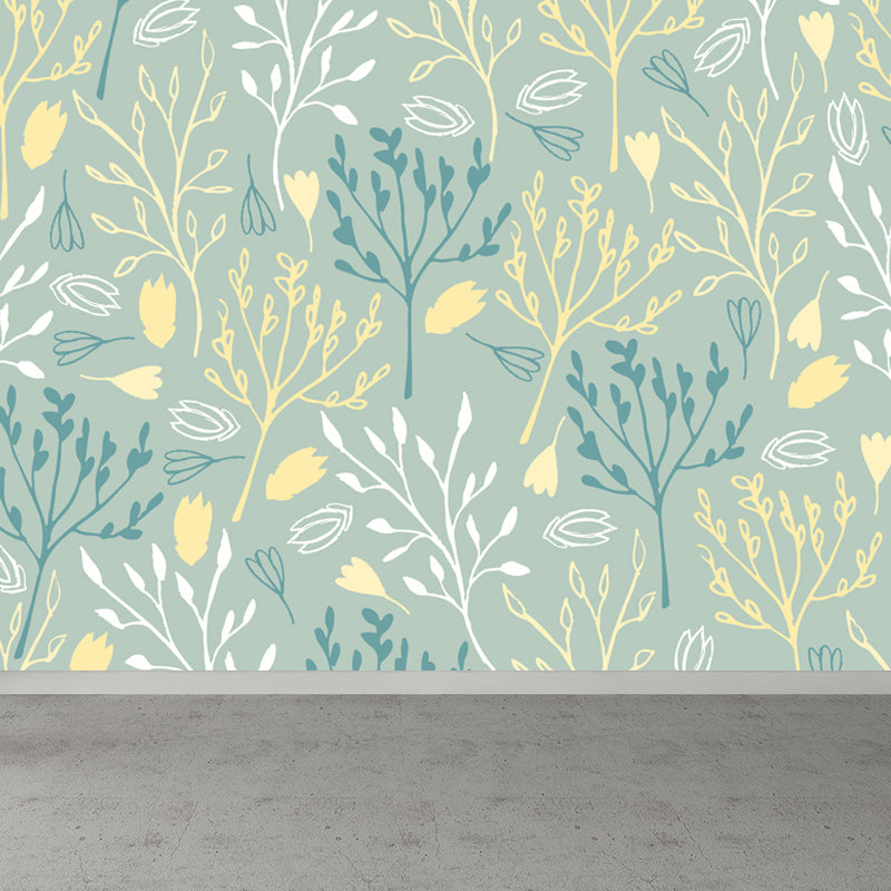 Botanical Print Mural Wallpaper Pastel Color Contemporary Wall Covering for Bedroom Clearhalo 'Wall Decor' 'Wall Mural' 1807814