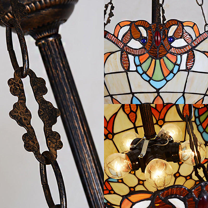 Bowl Ceiling Light Retro Style Stained Glass 3 Heads Semi Flush Ceiling Fixture for Bedroom Lighting Clearhalo 'Ceiling Lights' 'Chandeliers' 'Industrial' 'Middle Century Chandeliers' 'Tiffany Chandeliers' 'Tiffany close to ceiling' 'Tiffany' Lighting' 180839