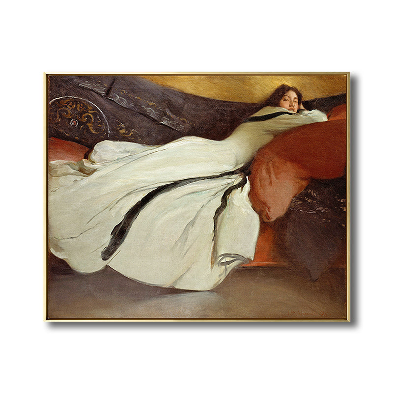 Textured Woman Napping Painting Canvas Print Art Nouveau Wall Decor for Dining Room Clearhalo 'Arts' 'Canvas Art' 1808880