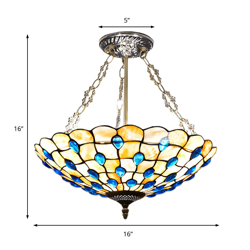 Yellow/Beige Bowl Ceiling Light Retro Style Stained Glass 12