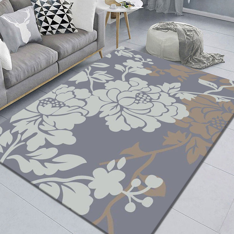 Stylish Multicolor Modernist Rug Polyester Leaf and Flower Pattern Rug Washable Pet Friendly Non-Slip Carpet for Living Room Purple Clearhalo 'Area Rug' 'Modern' 'Rugs' Rug' 1810448