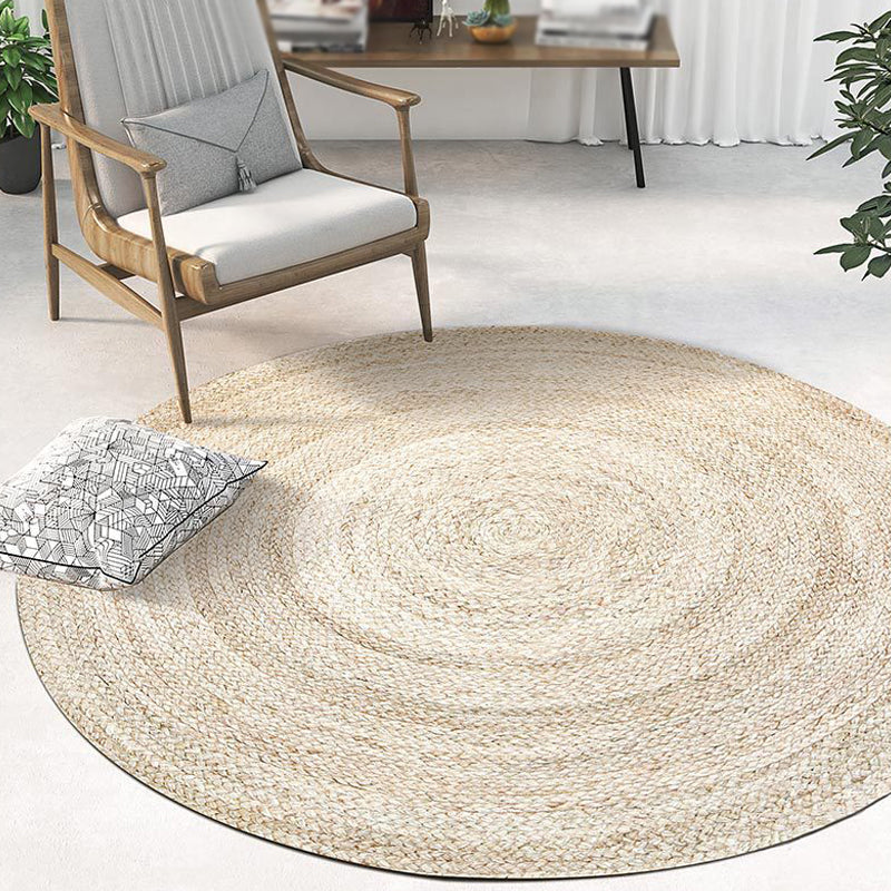 Beige Plain Rug Jute Rural Rug Washable Anti-Slip Pet Friendly Area Rug for Living Room Beige Clearhalo 'Area Rug' 'Rug' 1810561