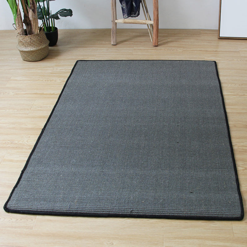 Grey Plain Rug Jute Countryside Rug Washable Pet Friendly Anti-Slip Backing Carpet for Living Room Black 4'7