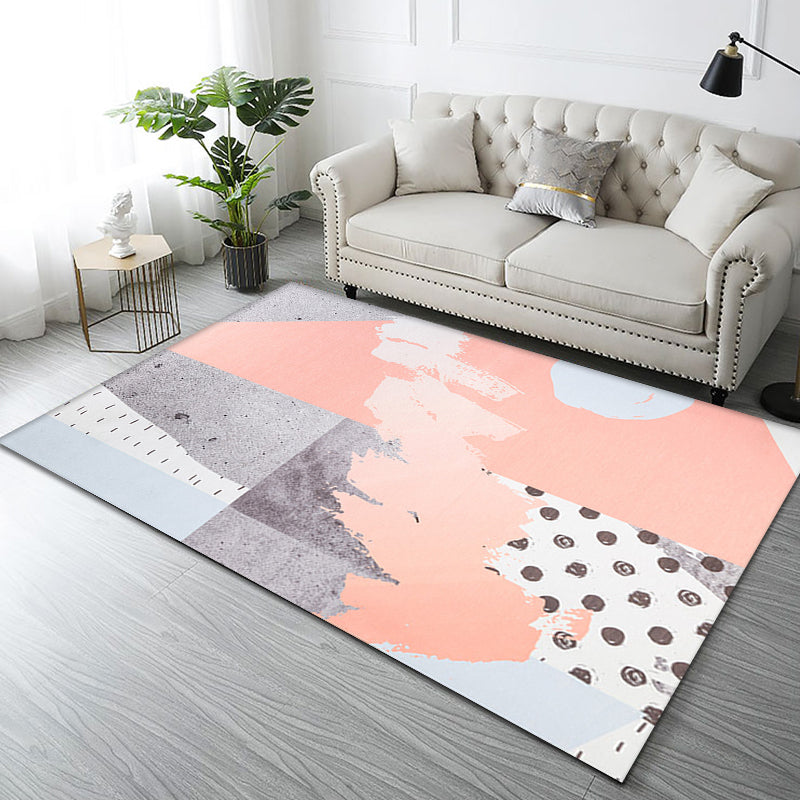 Pink and Beige Bedroom Rug Minimalist Abstract Rug Polyester Washable Anti-Slip Backing Pet Friendly Carpet Pink 4'7