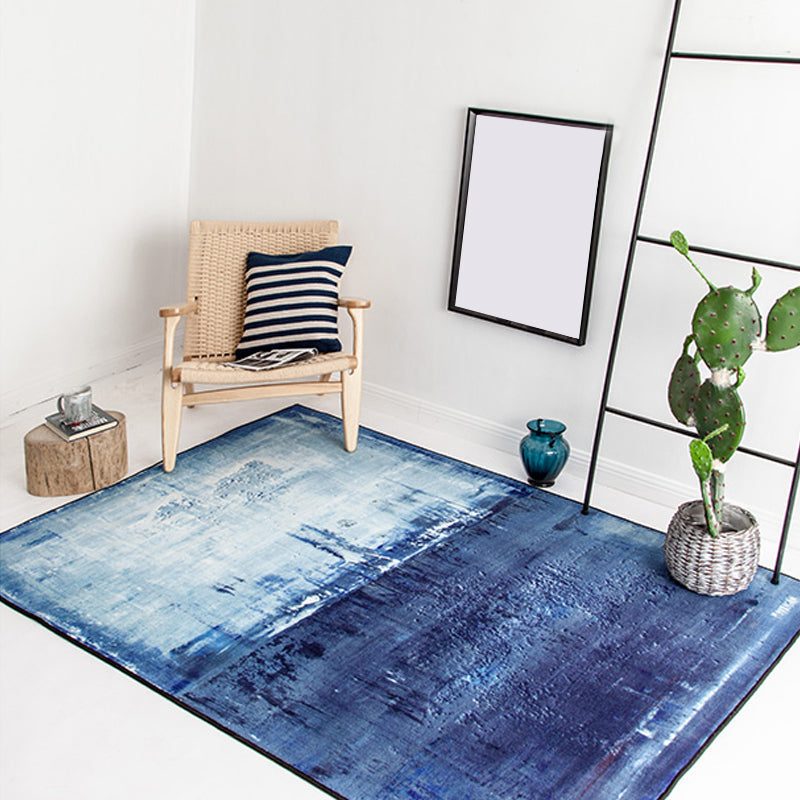 Blue Bedroom Rug Minimalist Abstract Rug Polyester Washable Anti-Slip Backing Pet Friendly Carpet Blue 3'11