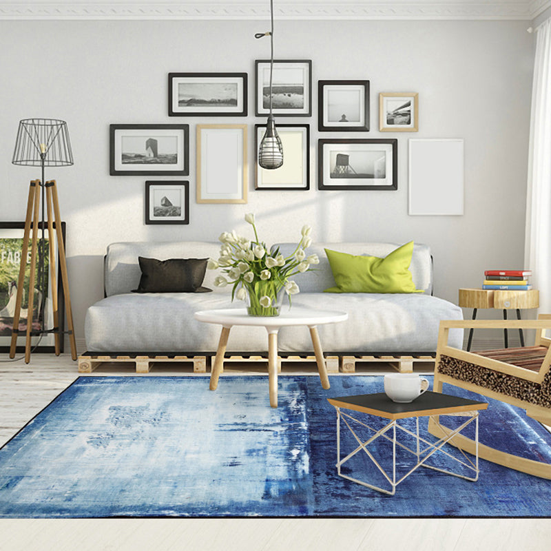 Blue Bedroom Rug Minimalist Abstract Rug Polyester Washable Anti-Slip Backing Pet Friendly Carpet Clearhalo 'Area Rug' 'Rug' 1811289