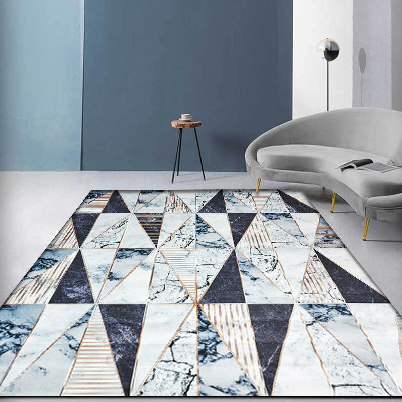 Unique Geometric Pattern Rug Grey Modernism Rug Polyester Pet Friendly Washable Non-Slip Area Rug for Bedroom Blue 4'7