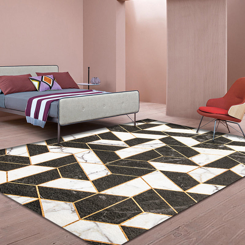 Unique Geometric Pattern Rug Grey Modernism Rug Polyester Pet Friendly Washable Non-Slip Area Rug for Bedroom Black 4'7