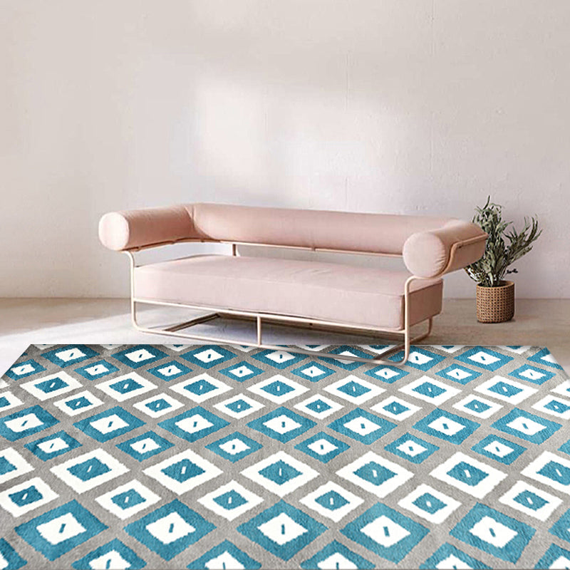 Blue Bedroom Rug Contemporary Geometric Pattern Rug Polyester Washable Anti-Slip Backing Pet Friendly Carpet Sky Blue 6'7