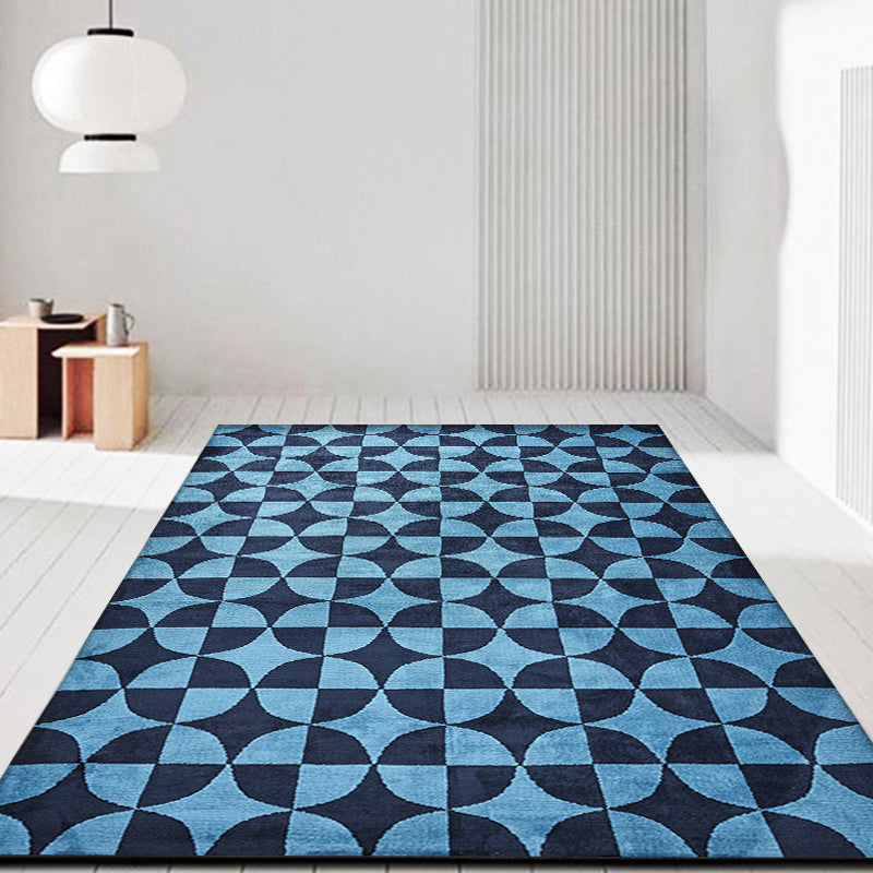 Blue Bedroom Rug Contemporary Geometric Pattern Rug Polyester Washable Anti-Slip Backing Pet Friendly Carpet Blue 6'7