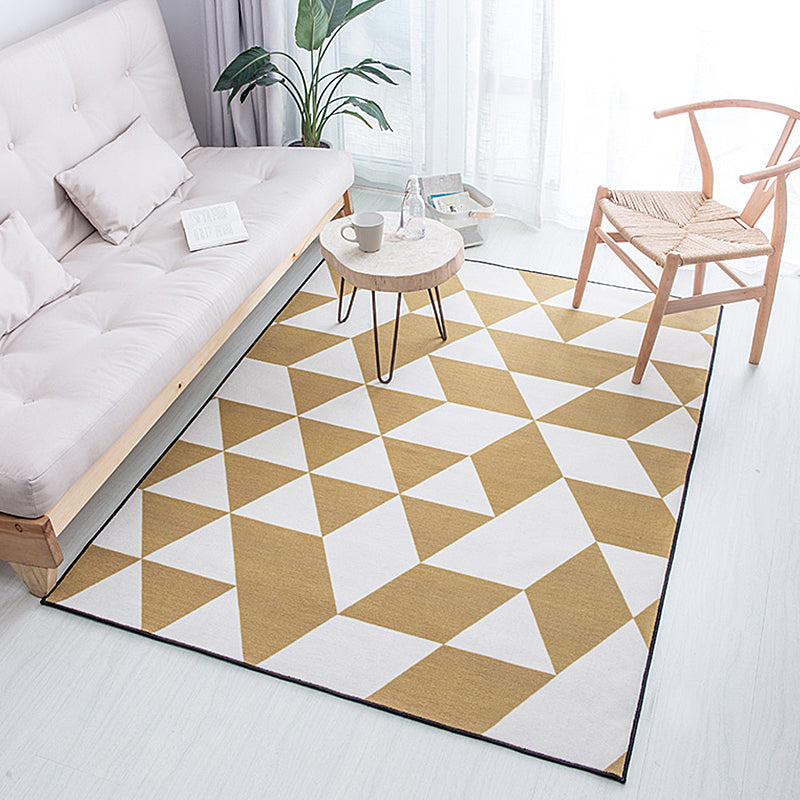 Gold and Blue Bedroom Rug Contemporary Geometric Pattern Rug Polyester Washable Anti-Slip Backing Pet Friendly Carpet Gold 3'11