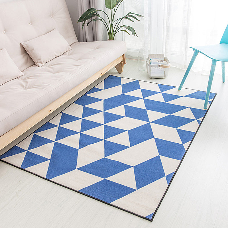 Gold and Blue Bedroom Rug Contemporary Geometric Pattern Rug Polyester Washable Anti-Slip Backing Pet Friendly Carpet Blue 3'11