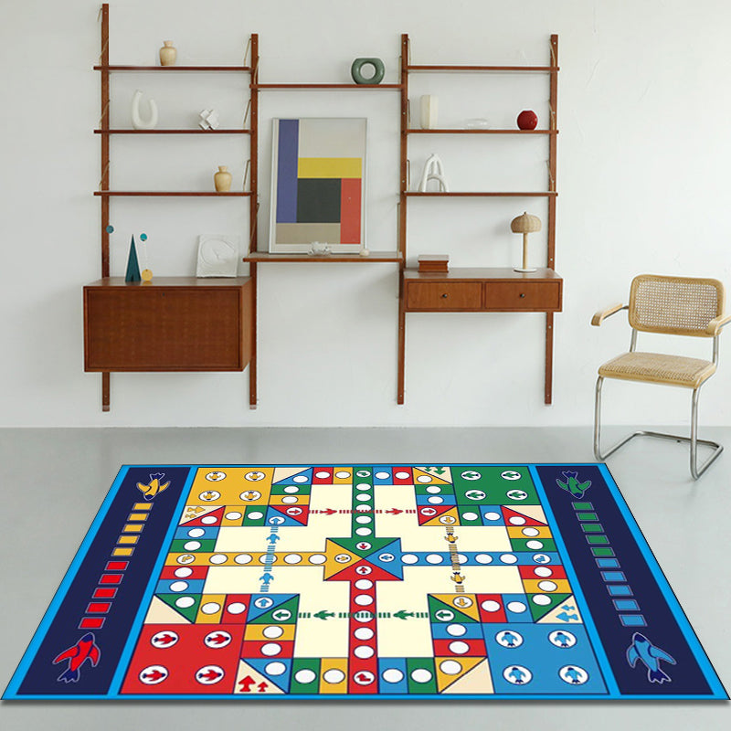 Blue Nursery Rug Kids Checkboard Pattern Rug Polyester Washable Anti-Slip Backing Pet Friendly Carpet Clearhalo 'Area Rug' 'Rug' 1811488