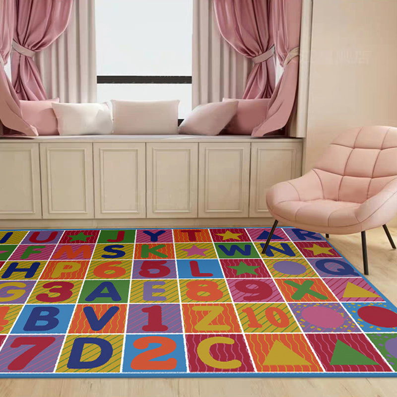Multicolor Letter Pattern Rug Polyester Kids Rug Pet Friendly Washable Non-Slip Area Rug for Bedroom Clearhalo 'Area Rug' 'Rug' 1811515