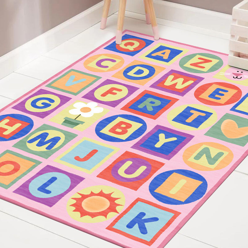 Multicolor Nursery Rug Kids Letter Pattern Rug Polyester Washable Anti-Slip Backing Pet Friendly Carpet Clearhalo 'Area Rug' 'Rug' 1811523