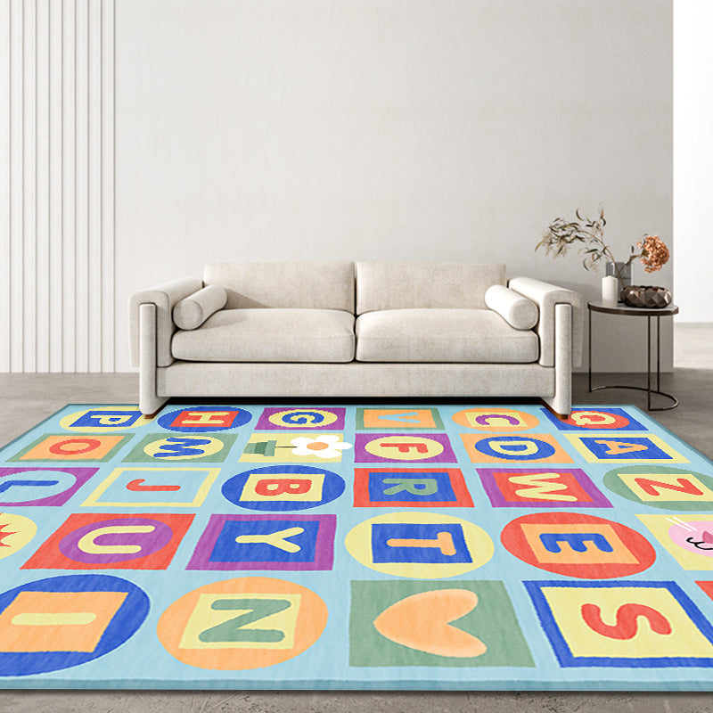 Multicolor Nursery Rug Kids Letter Pattern Rug Polyester Washable Anti-Slip Backing Pet Friendly Carpet Clearhalo 'Area Rug' 'Rug' 1811531