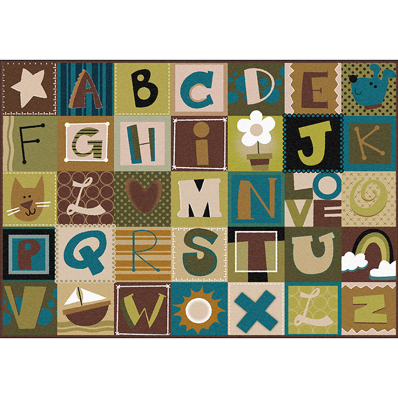 Kids Checked Pattern Rug with Letter Brown Polyester Rug Non-Slip Pet Friendly Washable Are Rug for Child's Room Clearhalo 'Area Rug' 'Rug' 1811576