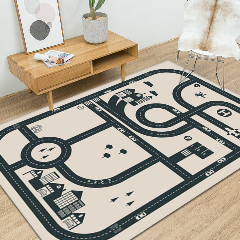 Stylish Road Pattern Rug with Building Beige Kids Rug Polyester Pet Friendly Washable Non-Slip Area Rug for Decoration Clearhalo 'Area Rug' 'Rug' 1811583