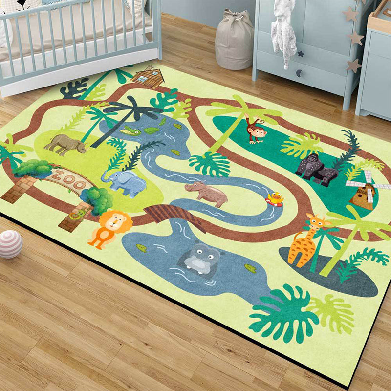 Kids Zoo Pattern Rug with Animal Brown Polyester Rug Non-Slip Pet Friendly Washable Are Rug for child's room Clearhalo 'Area Rug' 'Rug' 1811610