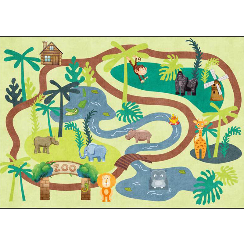 Kids Zoo Pattern Rug with Animal Brown Polyester Rug Non-Slip Pet Friendly Washable Are Rug for child's room Clearhalo 'Area Rug' 'Rug' 1811611