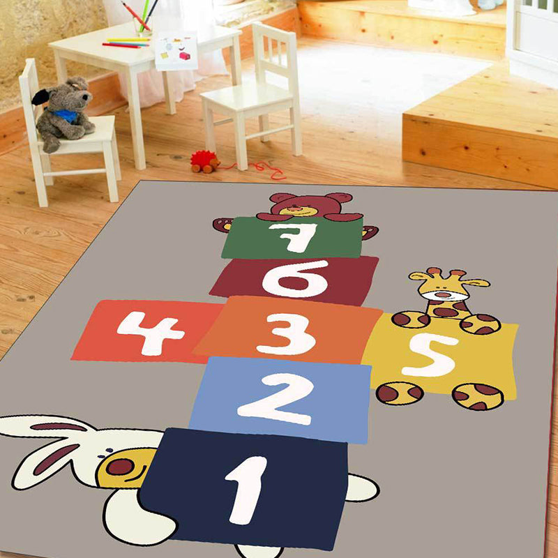 Stylish Animal Pattern Rug with Number Beige and Brown Kids Rug Polyester Pet Friendly Washable Non-Slip Area Rug for Decoration Clearhalo 'Area Rug' 'Rug' 1811618