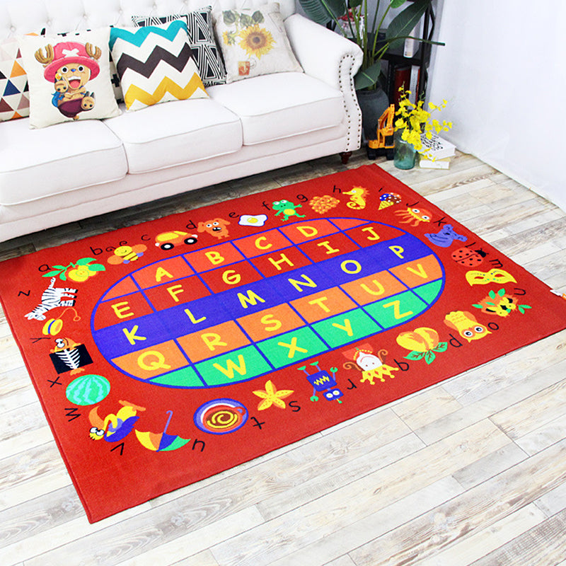 Green and Blue Nursery Rug Kids Letter and Number Pattern Rug Polyester Washable Anti-Slip Backing Pet Friendly Carpet Red 4'11
