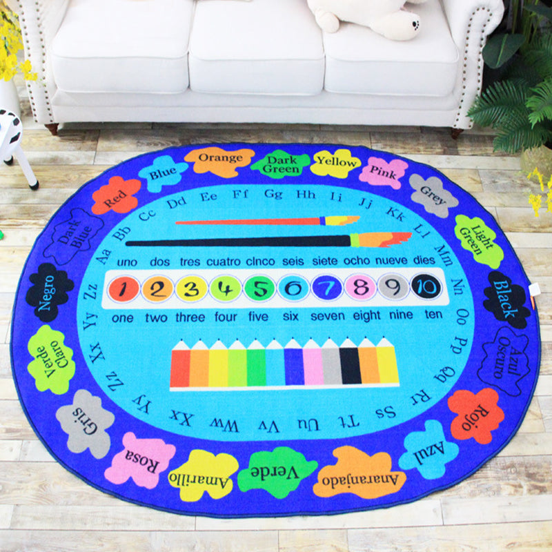 Kids Letter Pattern Rug with Number Blue Polyester Rug Non-Slip Pet Friendly Washable Are Rug for child's room Clearhalo 'Area Rug' 'Rug' 1811636