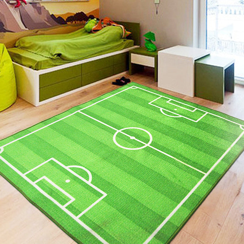 Green Football Field Pattern Rug Polyester Kids Rug Pet Friendly Washable Non-Slip Area Rug for Bedroom Green Clearhalo 'Area Rug' 'Rug' 1811668