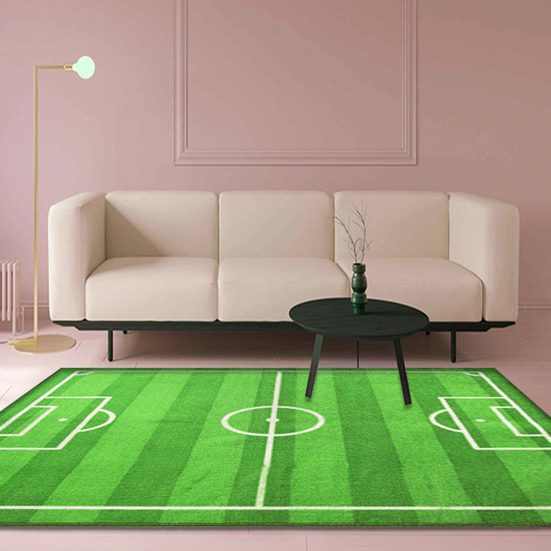Green Football Field Pattern Rug Polyester Kids Rug Pet Friendly Washable Non-Slip Area Rug for Bedroom Clearhalo 'Area Rug' 'Rug' 1811669