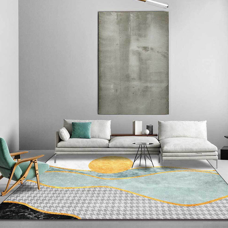 Modernist Colorblock Houndstooth Pattern Rug Turquoise Polyester Rug Non-Slip Pet Friendly Washable Are Rug for Bedroom Turquoise Clearhalo 'Area Rug' 'Modern' 'Rugs' Rug' 1811880