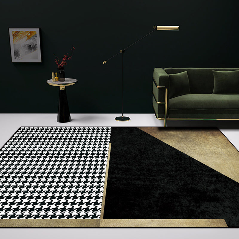 Black Living Room Rug Simplicity Houndstooth Pattern Rug Polyester Washable Anti-Slip Backing Pet Friendly Carpet Black Clearhalo 'Area Rug' 'Modern' 'Rugs' Rug' 1811899