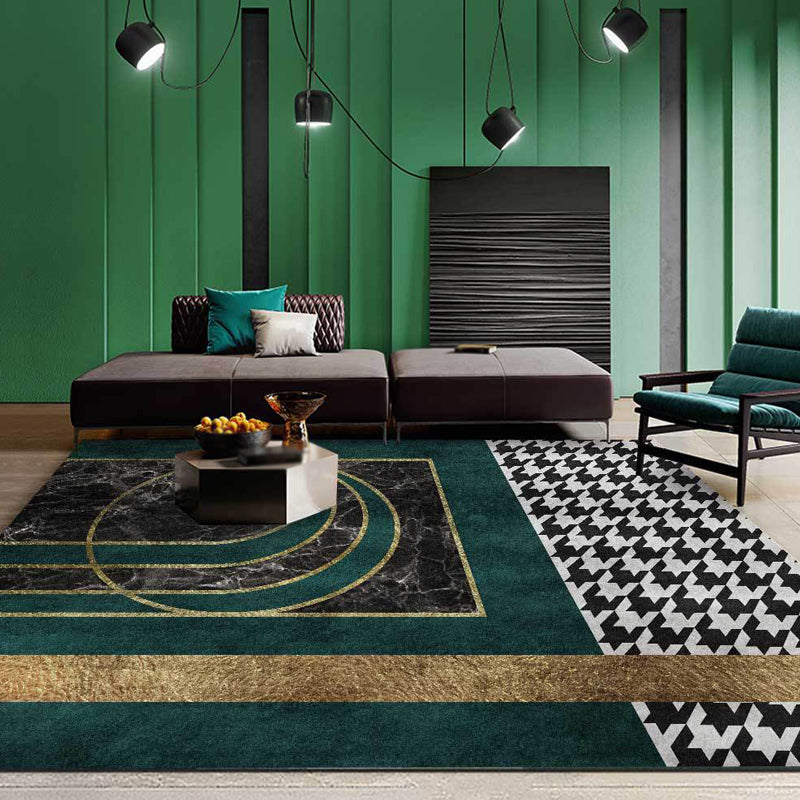 Green Geometric Pattern Rug with Houndstooth Polyester Minimalist Rug Pet Friendly Washable Non-Slip Area Rug for Living Room Clearhalo 'Area Rug' 'Modern' 'Rugs' Rug' 1811933