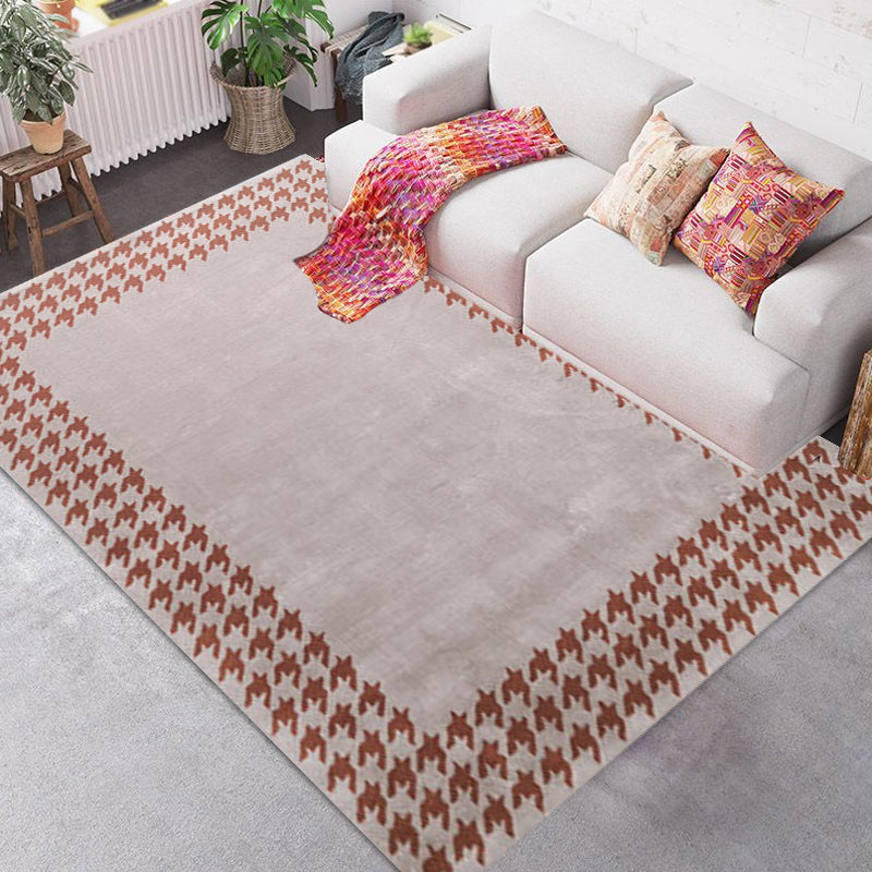 Stylish Houndstooth Pattern Rug Orange-Red Modern Rug Polyester Pet Friendly Washable Non-Slip Area Rug for Bedroom Orange-Red 3'11