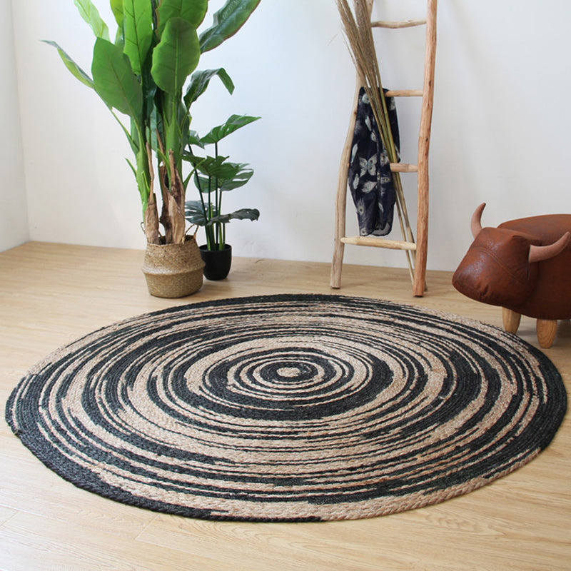 Simple Circle Pattern Rug Brown and Black Rural Rug Jute Pet Friendly Washable Non-Slip Area Rug for Decoration Black 3'3