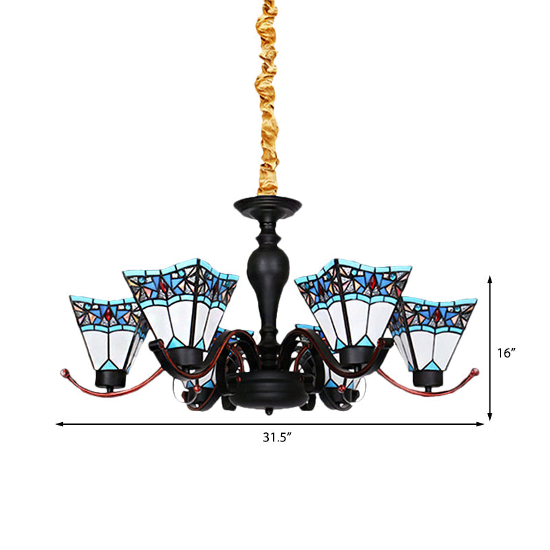 6 Lights Geometric Hanging Light Tiffany Style Stained Glass Inverted Chandelier for Dining Room Clearhalo 'Ceiling Lights' 'Chandeliers' 'Close To Ceiling Lights' 'Industrial' 'Middle Century Chandeliers' 'Tiffany Chandeliers' 'Tiffany close to ceiling' 'Tiffany' Lighting' 181421