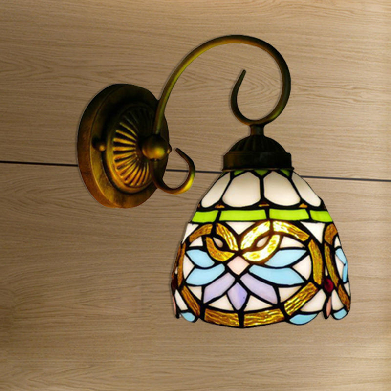 Dome Wall Light Fixture Victorian 1 Head Stained Glass Wall Sconce Lighting in Antique Brass for Bedroom Antique Brass 6