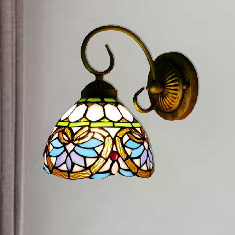 Dome Wall Light Fixture Victorian 1 Head Stained Glass Wall Sconce Lighting in Antique Brass for Bedroom Antique Brass 8