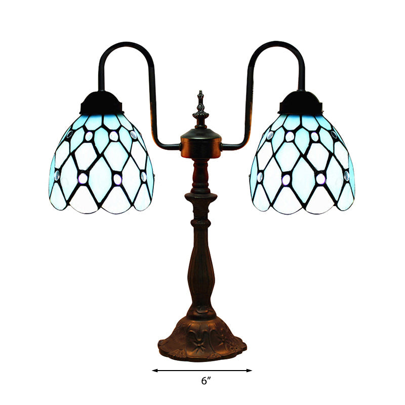 Dome Table Lamp Industrial Vintage Stained Glass 2 Lights Accent Table Lamp in Blue for Bedside Clearhalo 'Lamps' 'Table Lamps' Lighting' 181898