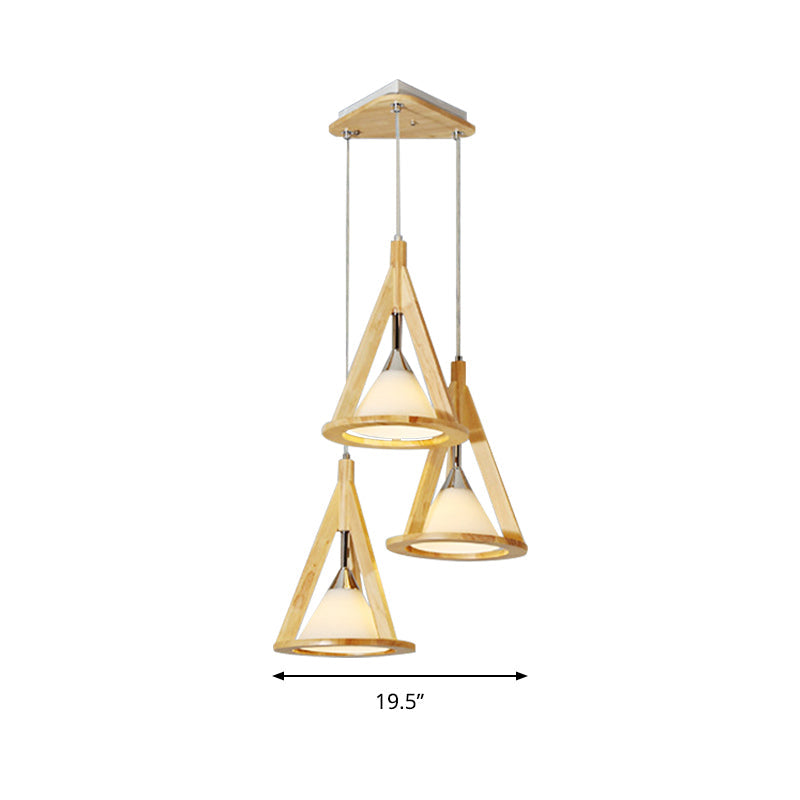 Modern Cone Pendant Light Wood & Frosted Glass Hanging Light in Beige for Coffee Shop Clearhalo 'Ceiling Lights' 'Pendant Lights' 'Pendants' Lighting' 182142