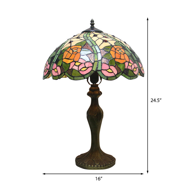 Retro Style Dome Shade Accent Lamp Stained Glass 1/2 Lights Colorful Accent Table Lamp with Flower Pattern Clearhalo 'Lamps' 'Table Lamps' Lighting' 182152