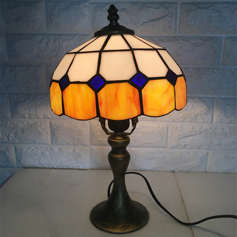 Domed Accent Table Lamp Retro Style Stained Glass 1 Light Decorative Accent Lamp for Bedside Yellow Clearhalo 'Lamps' 'Table Lamps' Lighting' 182452