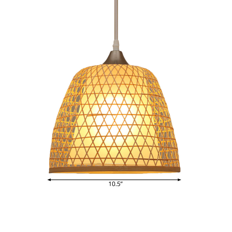 Asian Style Bucket Hanging Light Fixture with Cross Woven Design Bamboo 1 Bulb Bedroom Pendant Lamp Clearhalo 'Ceiling Lights' 'Pendant Lights' 'Pendants' Lighting' 182481