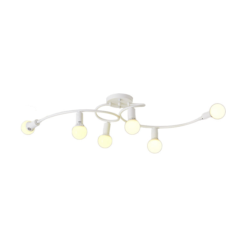 White/Black Curved Arm Semi Flush Mount with Opal Glass Bare Bulb Shade Contemporary Metal 6 Lights Semi Flush Light Fixture Clearhalo 'Ceiling Lights' 'Close To Ceiling Lights' 'Close to ceiling' 'Semi-flushmount' Lighting' 183087