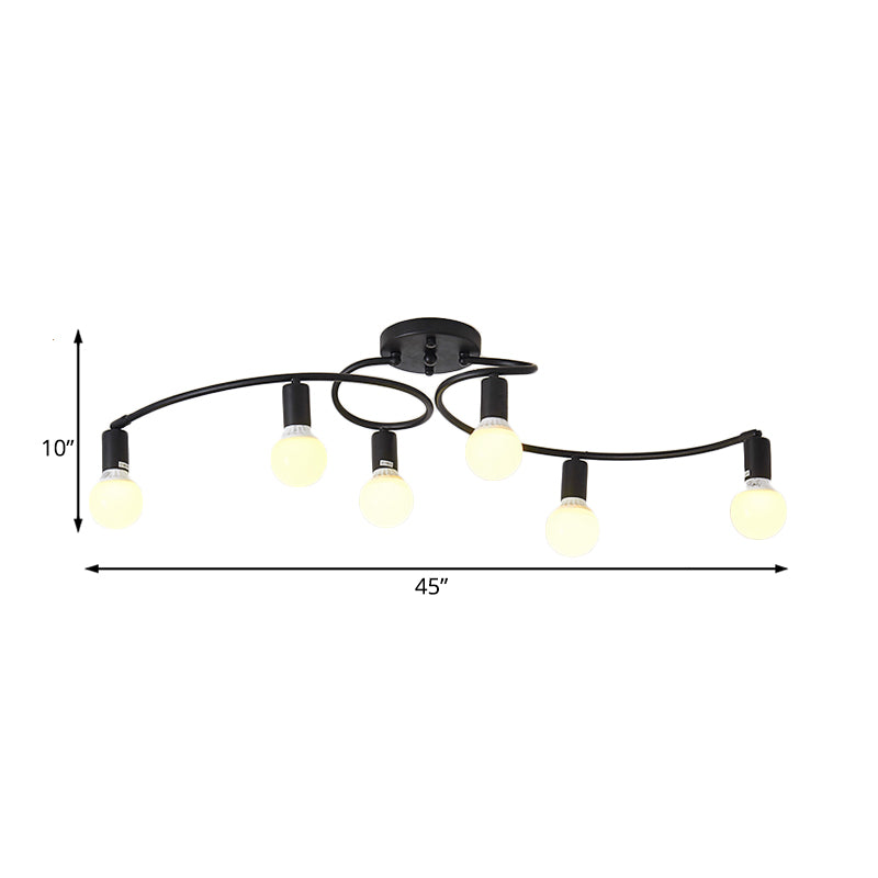 White/Black Curved Arm Semi Flush Mount with Opal Glass Bare Bulb Shade Contemporary Metal 6 Lights Semi Flush Light Fixture Clearhalo 'Ceiling Lights' 'Close To Ceiling Lights' 'Close to ceiling' 'Semi-flushmount' Lighting' 183088