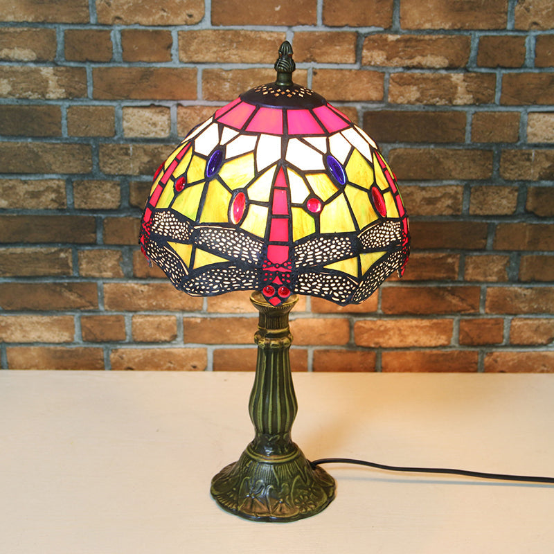 Dragonfly Table Lamp Retro Stained Glass 1-Light Accent Lamp in Antique Bronze Finish for Study Antique Bronze 8