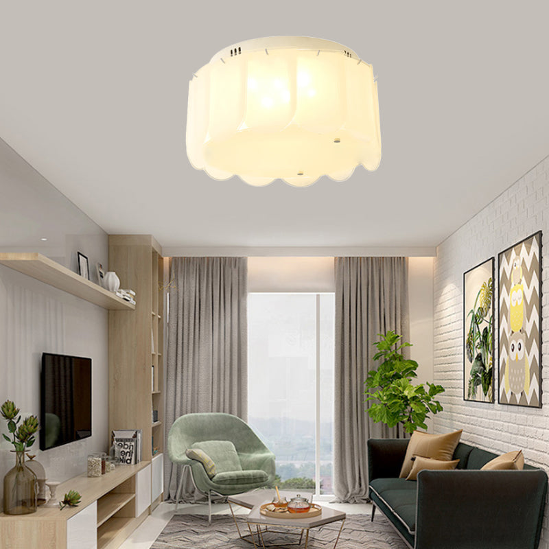 White Glass Drum Flush Mount Lighting Modern Multi Lights Flush Mount Light Fixture for Living Room, 18