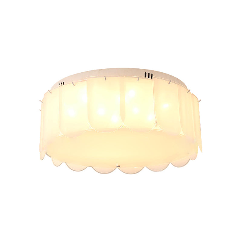 White Glass Drum Flush Mount Lighting Modern Multi Lights Flush Mount Light Fixture for Living Room, 18