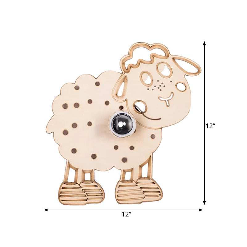 Metal Sheep Wall Light Bedroom Kindergarten 1 Head Kids Wall Sconce in Beige Clearhalo 'Wall Lamps & Sconces' 'Wall Lights' Lighting' 183393