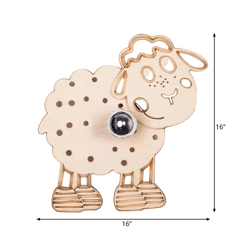 Metal Sheep Wall Light Bedroom Kindergarten 1 Head Kids Wall Sconce in Beige Clearhalo 'Wall Lamps & Sconces' 'Wall Lights' Lighting' 183394